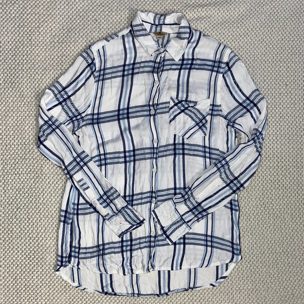 WOOLRICH Button Down Flannel Blue & White Size S